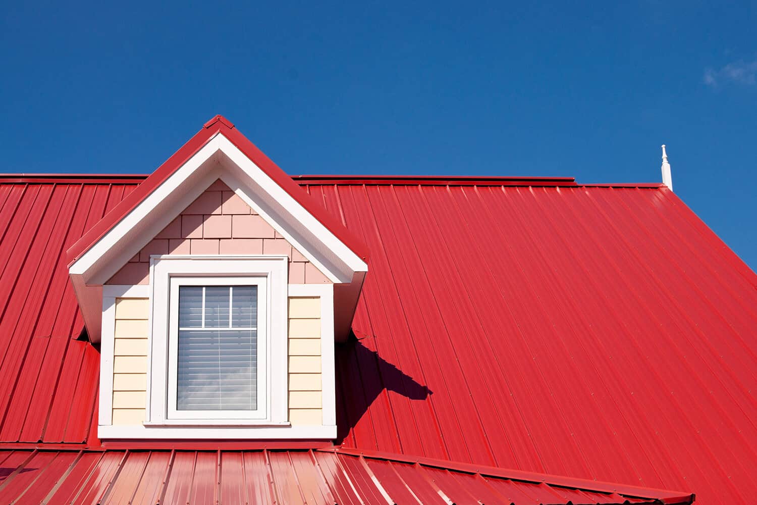 Close up of a red metal roof