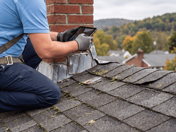 Roofer inspecting the roof